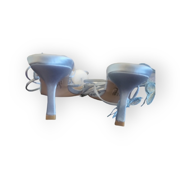 MISS GUIDED Blue Butterfly Sandal Heels - Size 5 / 35 - Picture 4 of 5